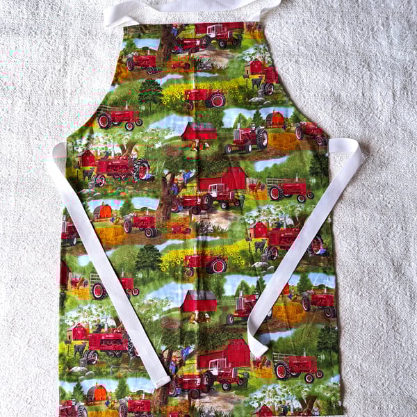 Tractor, Apron, age 10-16, small adult, hand made