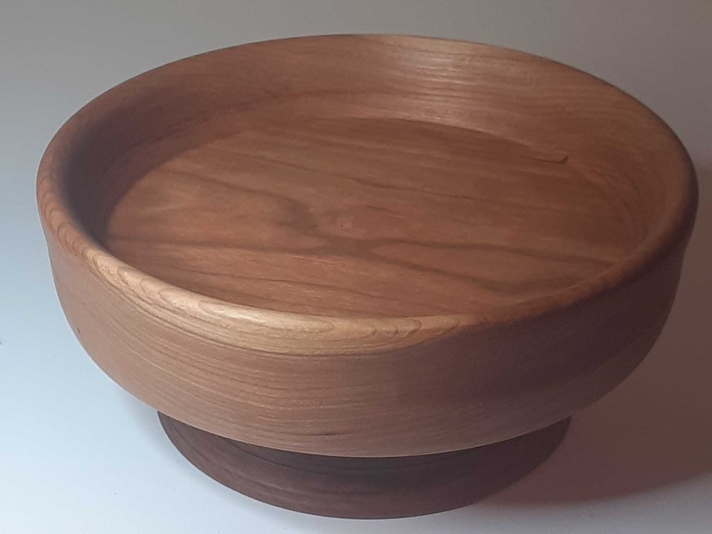 Cherry Wood Pedestal Dish – Handcrafted Wooden Serving Bowl