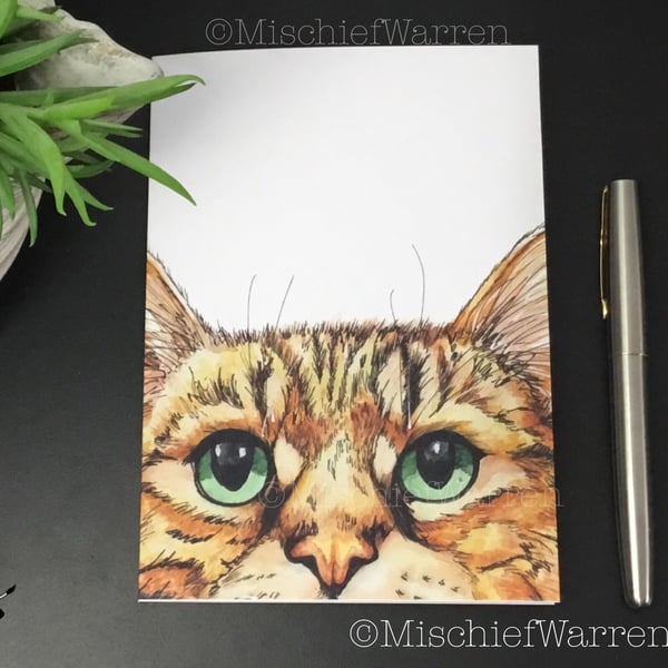 Tabby Cat Art Card. Blank or personalised for any occasion.