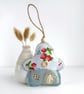 Toadstool Fairy House Hanging Decoration - Fabric Mushroom with Strawberries - Image 1