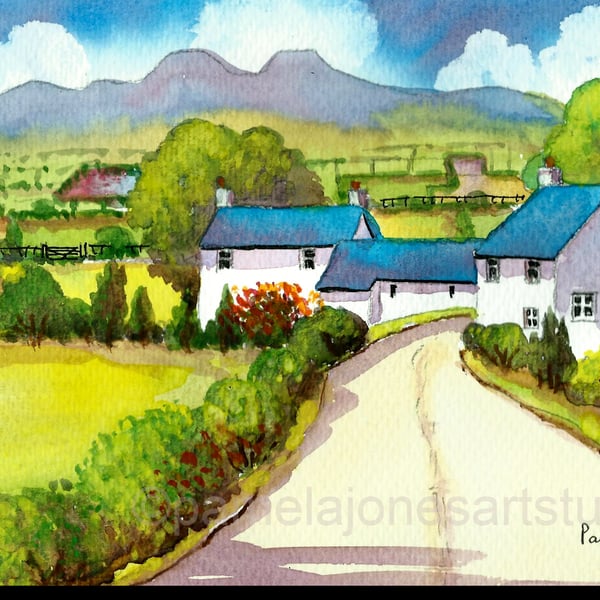 Cottages, Brecon Beacons, South Wales, Original Watercolour, in 14 x 11 '' Mount
