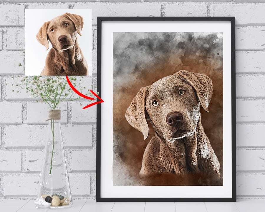 Watercolour Art Pet Portrait from Your Photo - Personalised Pet Portrait