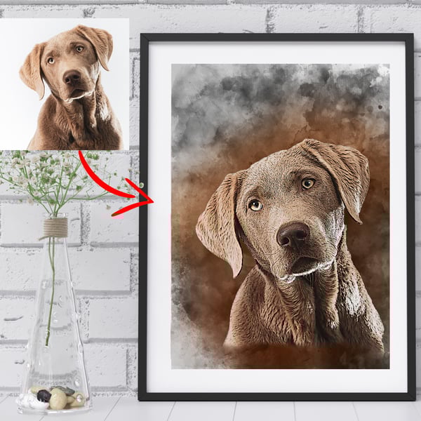 Watercolour Art Pet Portrait from Your Photo - Personalised Pet Portrait