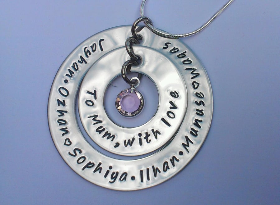 Hand Stamped personalised double circle grandchildren children necklace