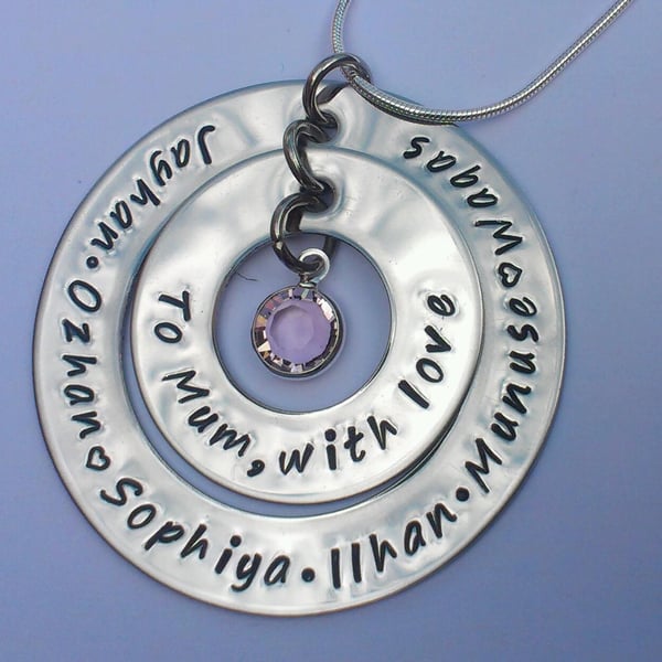 Hand Stamped personalised double circle grandchildren children necklace