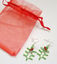 Green Holly Leaf Wire Earrings - Lightweight Christmas Jewellery - Image 4