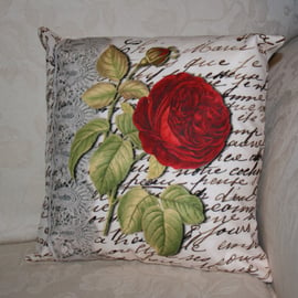  Cushion  Red Flower botany  lace handwritten cushion one of a kind