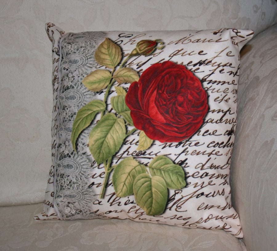  Cushion  Red Flower botany  lace handwritten cushion one of a kind