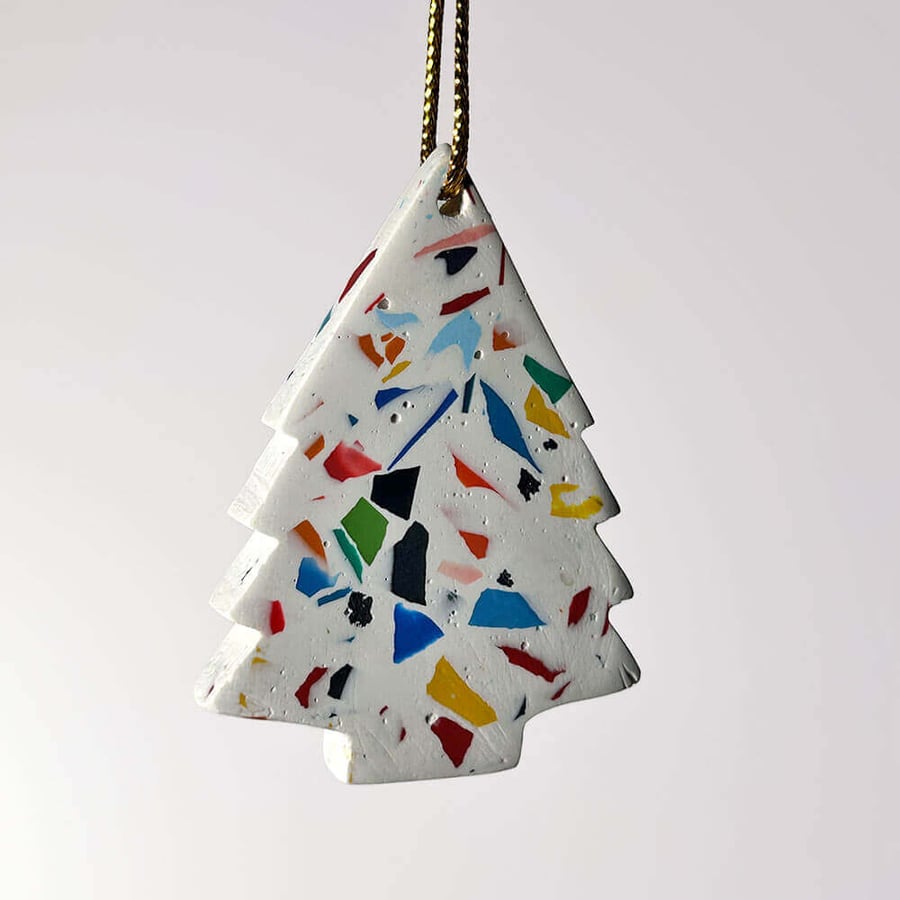 Tree Terrazzo Christmas Ornament S, Rainbow Eco Decoration Sustainable Xmas Gift