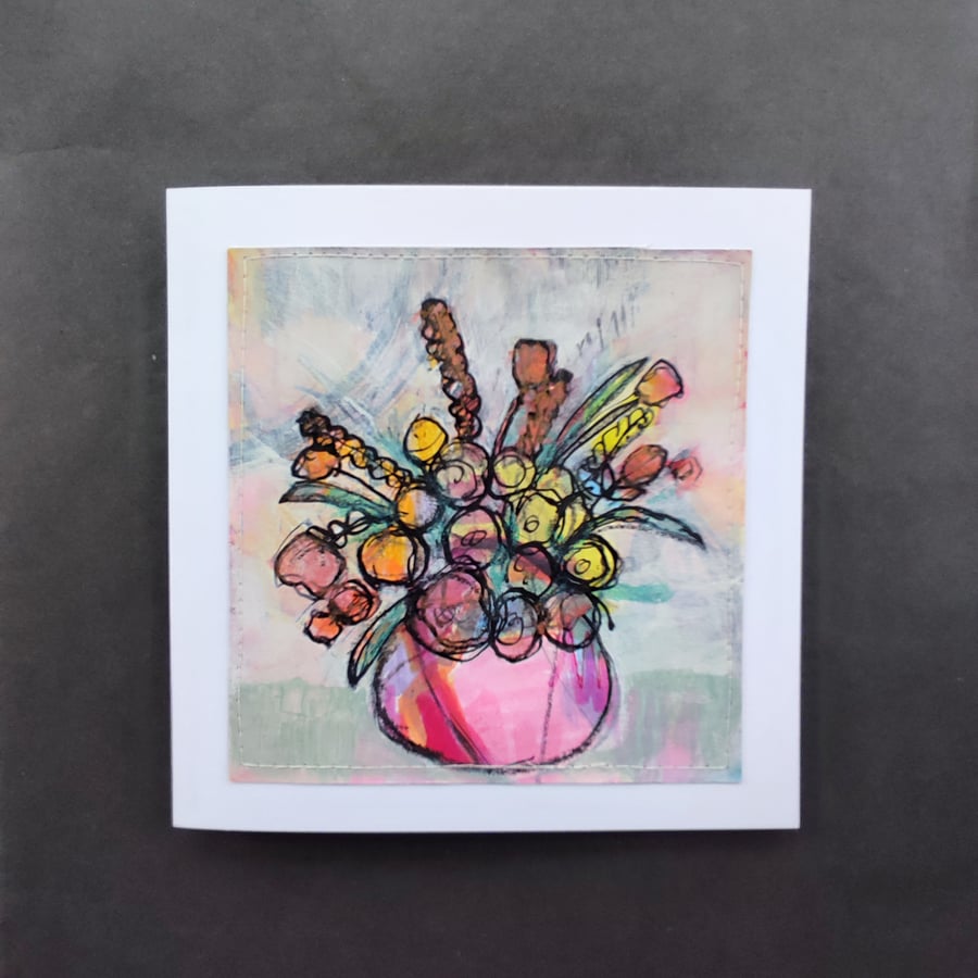 Flowers, hand painted, blank greetings card