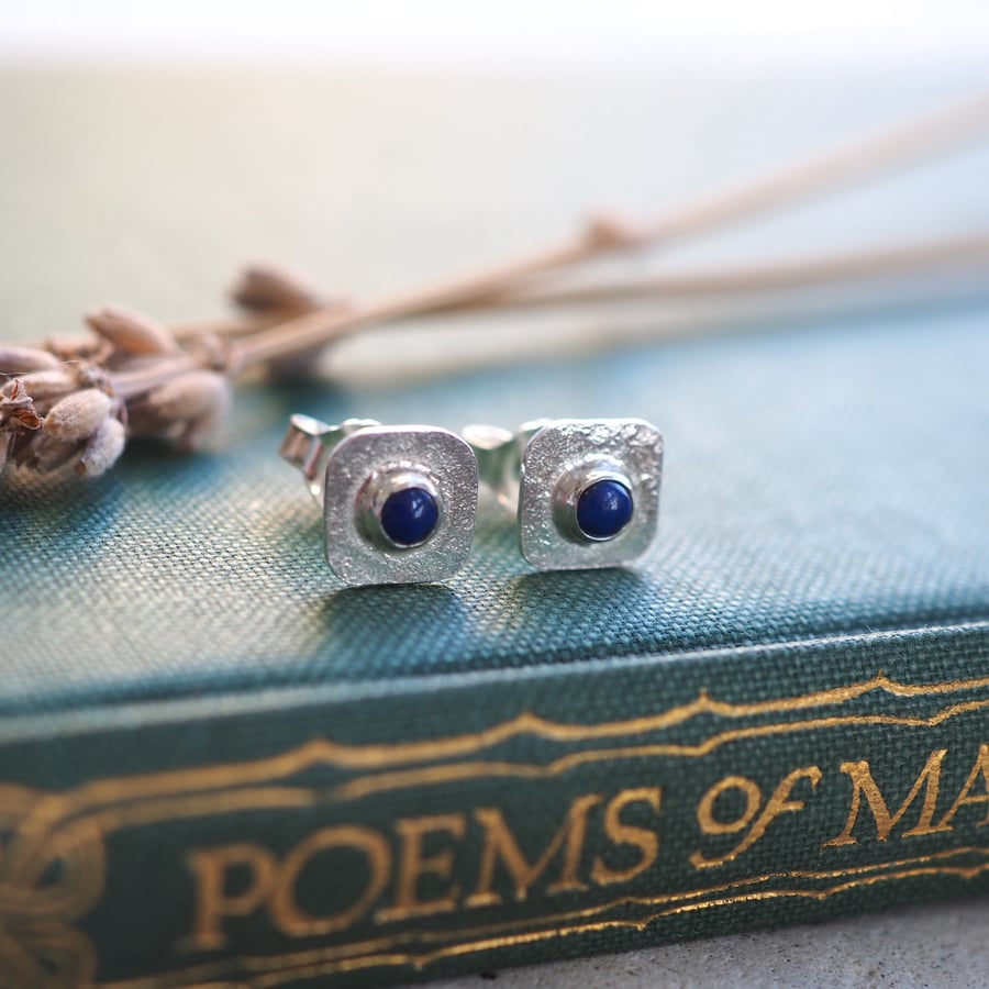 Square silver and lapis lazuli stud earrings