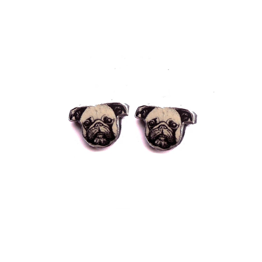 Pug Head Dog Resin Ear Studs by EllyMental