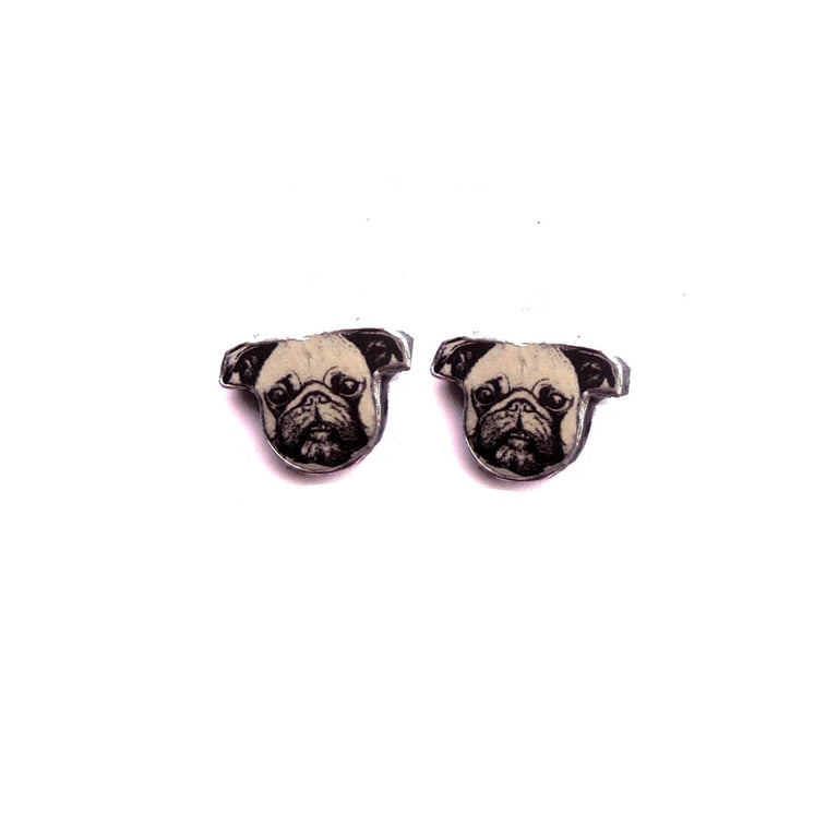 Pug Head Dog Resin Ear Studs by EllyMental