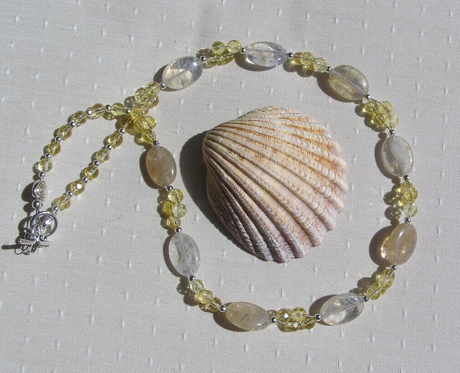 Yellow Tourmaline & Citrine Gemstone Statement Beaded Necklace "Sunbeam"