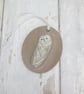 WALL DECORATION hand-built stoneware snowy owl plaque ornament in white
