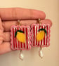 Fun Lemon Citrus Summer Stripe Pearl Earrings - Image 4