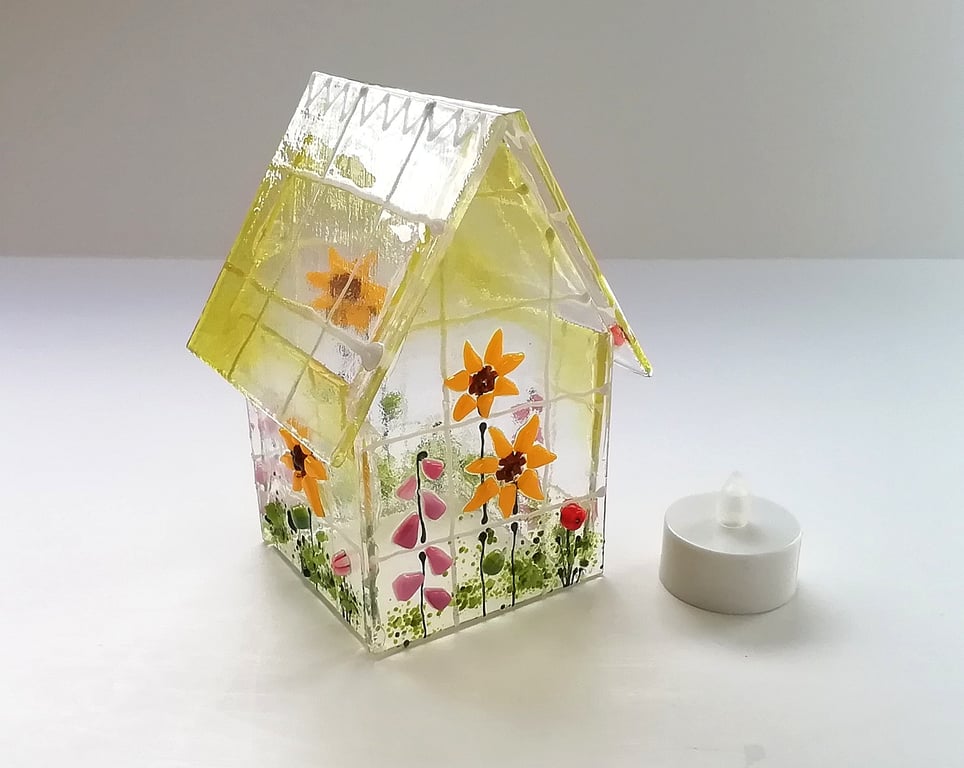 Greenhouse tealight, fused glass tealight cover, birthday gift, home decor. 