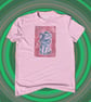 unisex upcycled lino print unique jester cat tshirt sized small
