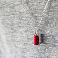 Cotton reel pendant, silver necklace, sewing necklace