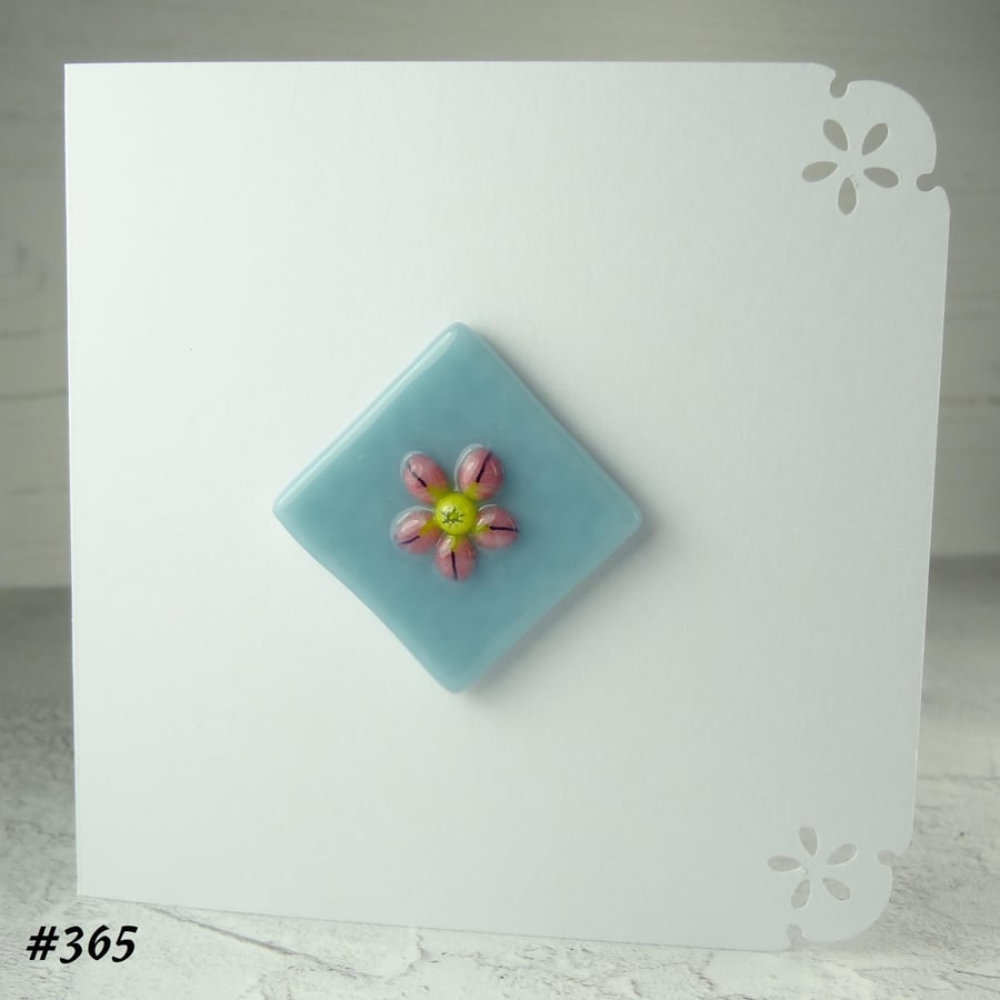 Murrini flowers fused glass card, blank, floral, 4x4 inches, 7 options