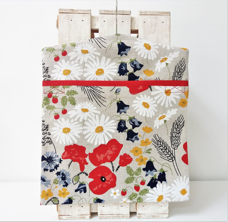 Handmade Linen Cotton Meadow Flowers Peg Bag Size 35cm x 30cm 14" x 12"