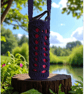 Hand Crochet Water Bottle Holder Crossbody Water Bottle Carrier - Navy Blue