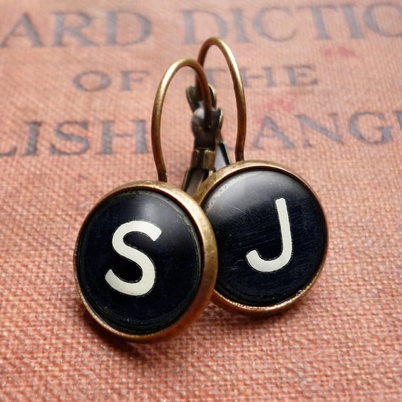 Personalised Initials Alphabet Number Typewriter Key Leverback Earrings