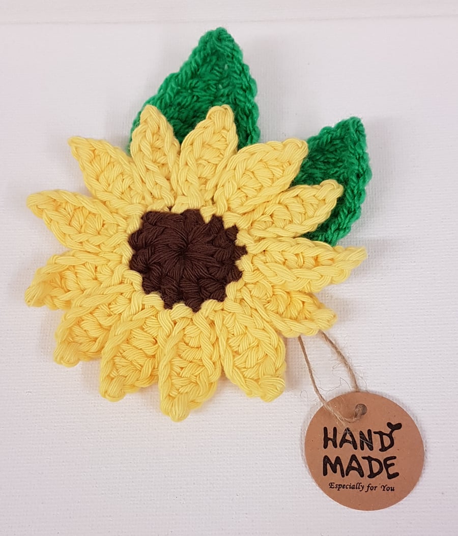 Hand crochet sunflower brooch corsage