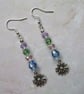Pastel Pale Pink Lilac & Green Beaded Daisy Whimsy Garden Dangle Earrings - Image 2