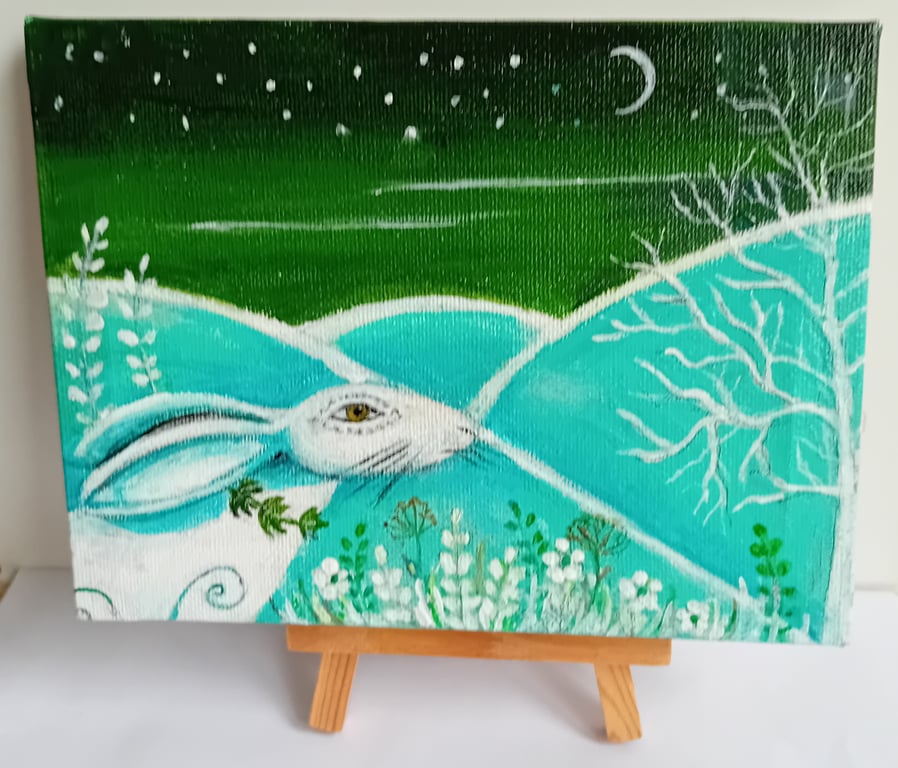 White hare by moonlight canvas