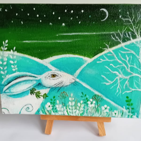White hare by moonlight canvas