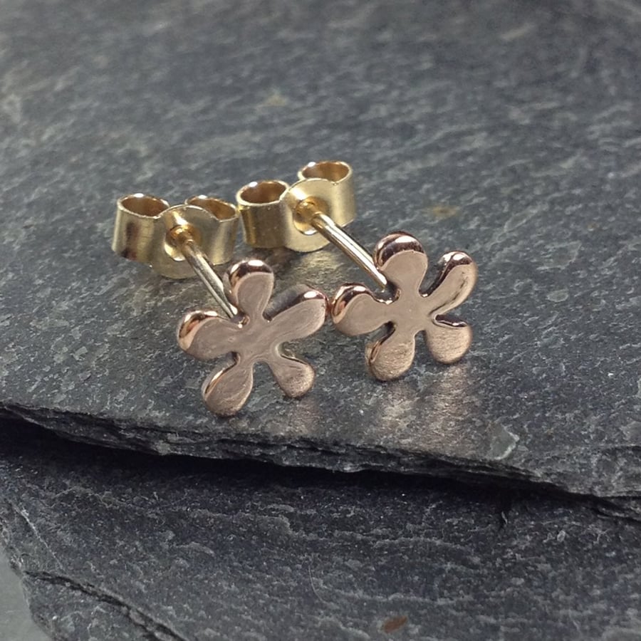 Tiny 9ct rose gold flower stud earrings