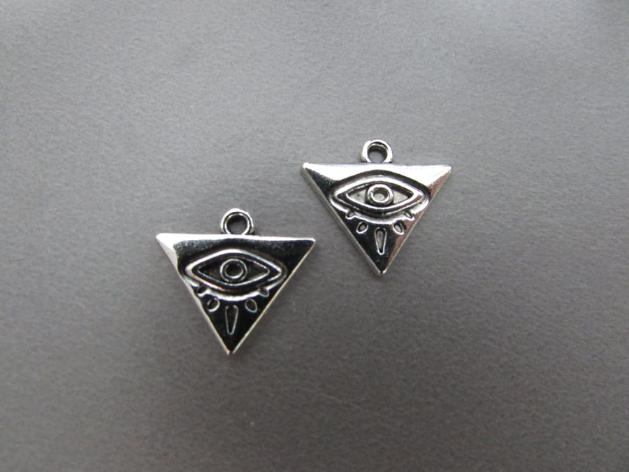 Silver All Seeing Eye Tibetan Jewellery Charm x 2