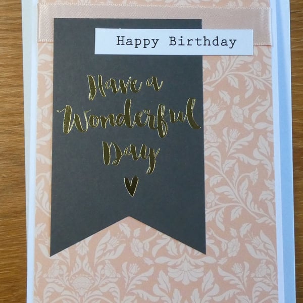 Birthday Card - Happy Birthday - Peach Floral