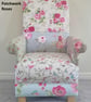 Patchwork Fabric Adult Chair & Footstool Armchair Pink Floral Blue Green  - Image 3