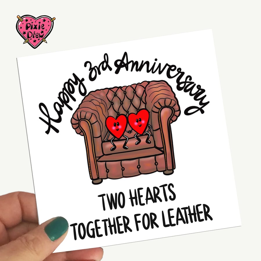 3rd Anniversary card for your Wife or Husband for leather 