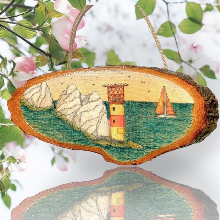The Needles, Isle of Wight, Original Wood Slice Artwork