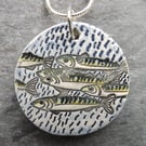 Handmade Ceramic Mackerel Pendant in blue