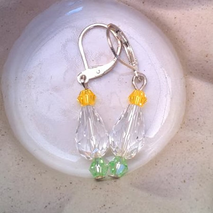Clear Green and Yellow Crystal Drop Bead Earrings, Gift for Her, Birthday Gift
