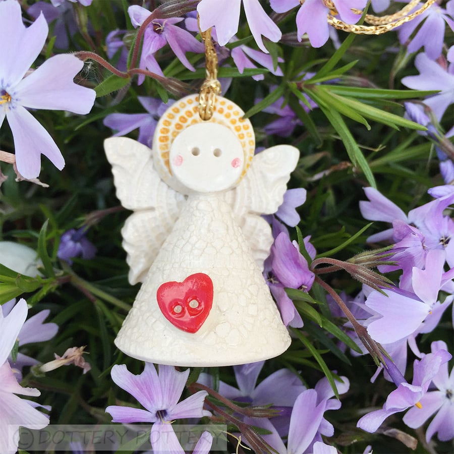 Teeny little fairy decoration pottery fairy ceramic fairy red heart