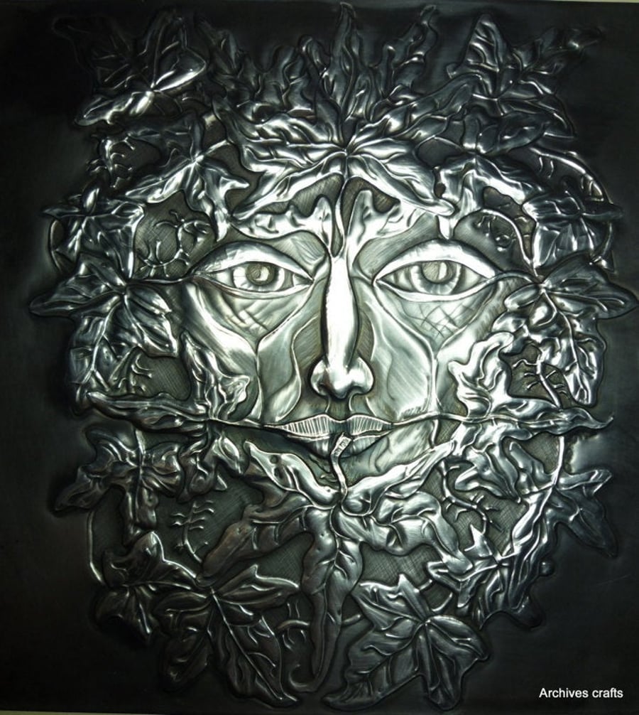 Green Man Pewter Picture Plaque.