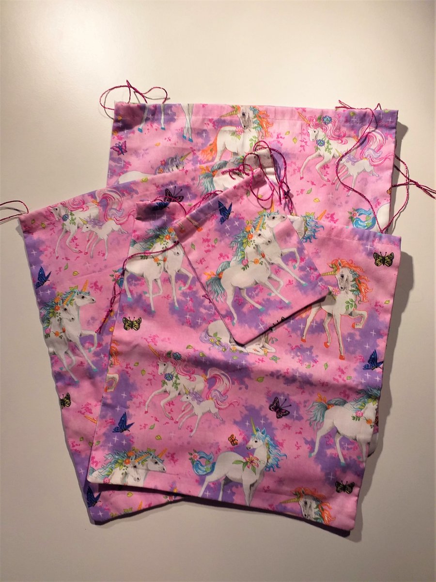 Four Pack Unicorn Drawstring Bags