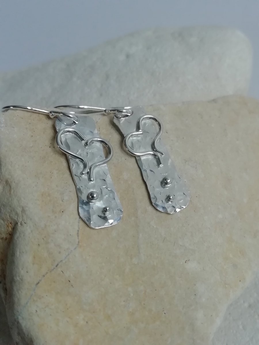 Hammered Silver Earrings with Hearts
