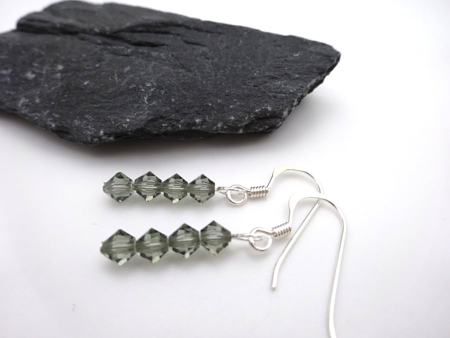 grey crystal earrings, sterling silver jewellery