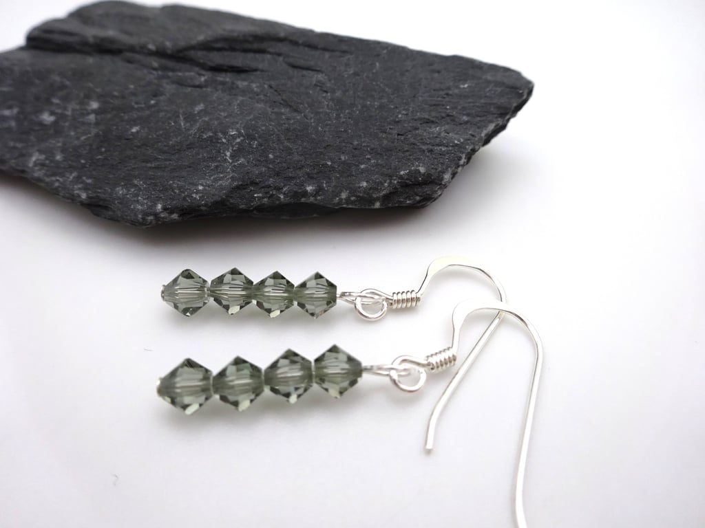 grey crystal earrings, sterling silver jewellery