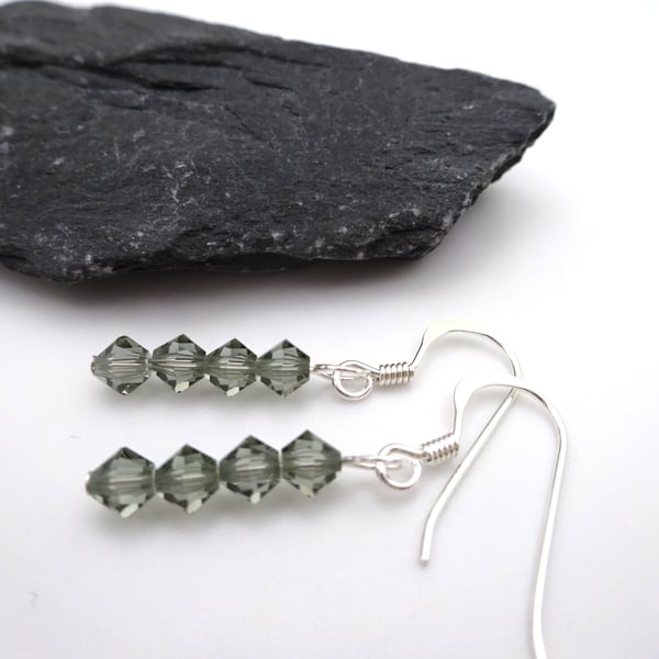grey crystal earrings, sterling silver jewellery