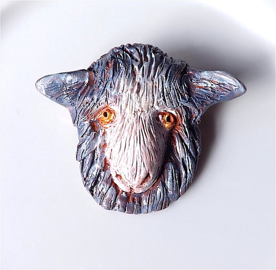 Sheep brooch, badge, Herdwick ewe original in fired polymer clay.