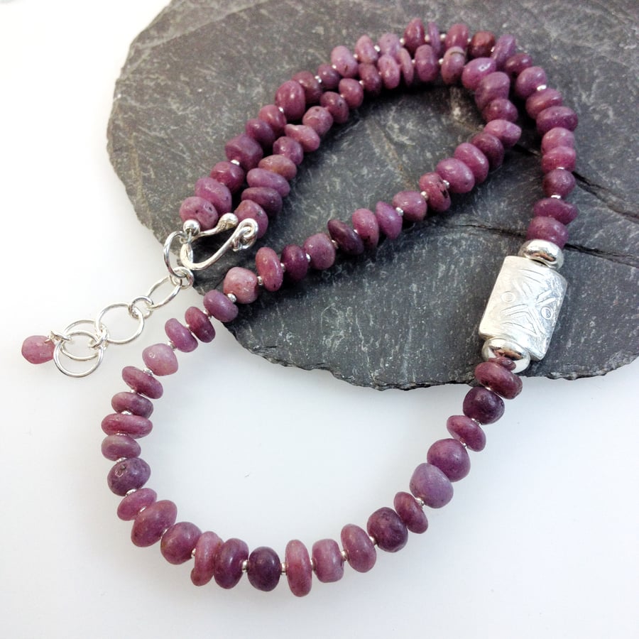 Silver and ruby bead necklace