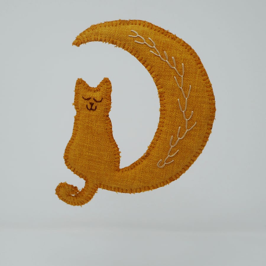 Sold. Marmalade - crescent moon and cat hanging ornament