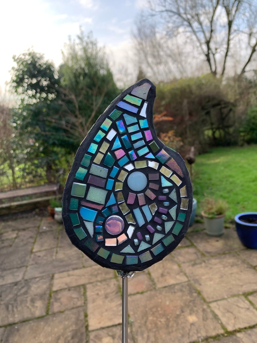 SOLD!! Double sided mosaic garden ornament Purple and Green